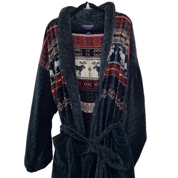 Roundtree & York Big & Tall Man Robe Mens Size 2X 3X Pockets Bathrobe Deer Cabin - Picture 6 of 9